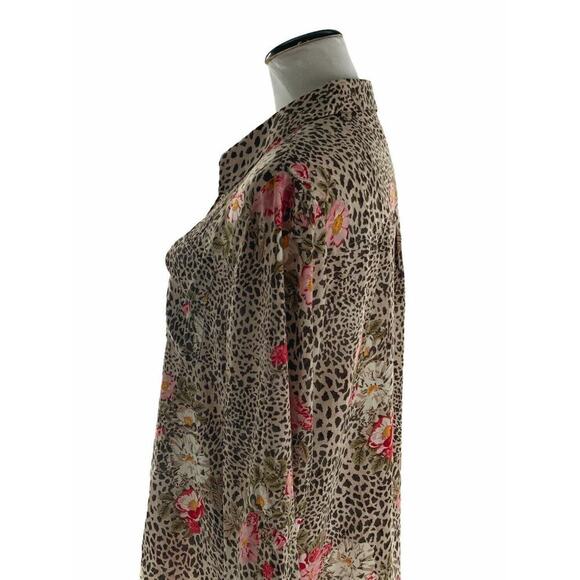 Nanette Lepore Button Up Shirt Blouse XL Floral Cheetah Animal Print Multicolor - Picture 4 of 7